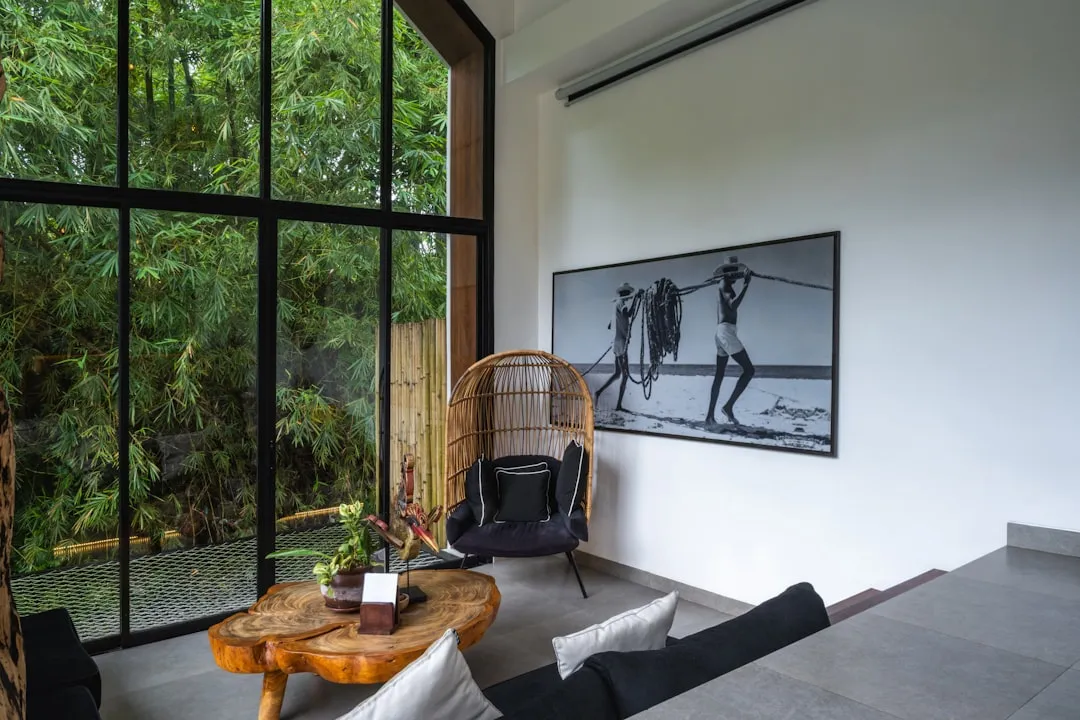 Bright living room with large windows and natural light